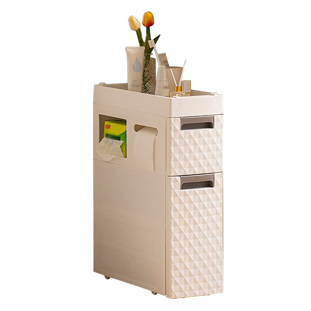 White Slim Bathroom Storage Cabinet