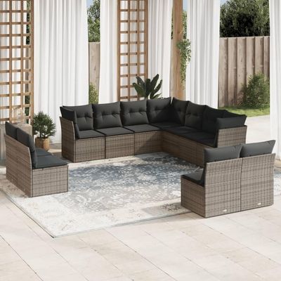 Keyroto 11-Piece Gray Outdoor Rattan Sectional Sofa with Storage