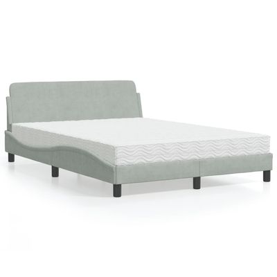 Willood Box Spring Bed with Mattress, Light Gray, 120 x 200 cm, Velvet