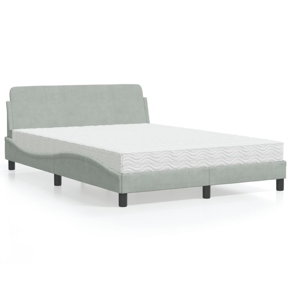 Willood Box Spring Bed with Mattress, Light Gray, 120 x 200 cm, Velvet
