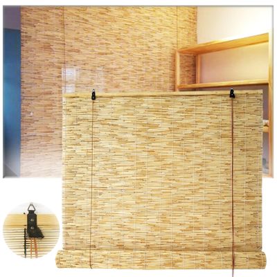 Adjustable Bamboo Reed Roller Blind with Lifter, 90 x 200 cm