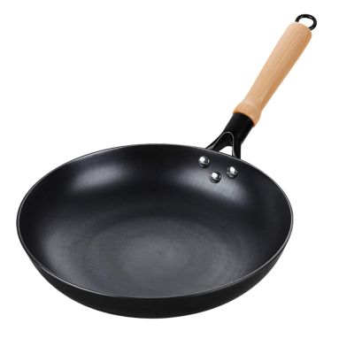 MYVVKIA Home Wok, 28/30 cm, with Wooden Handle, Traditional Wok Pan