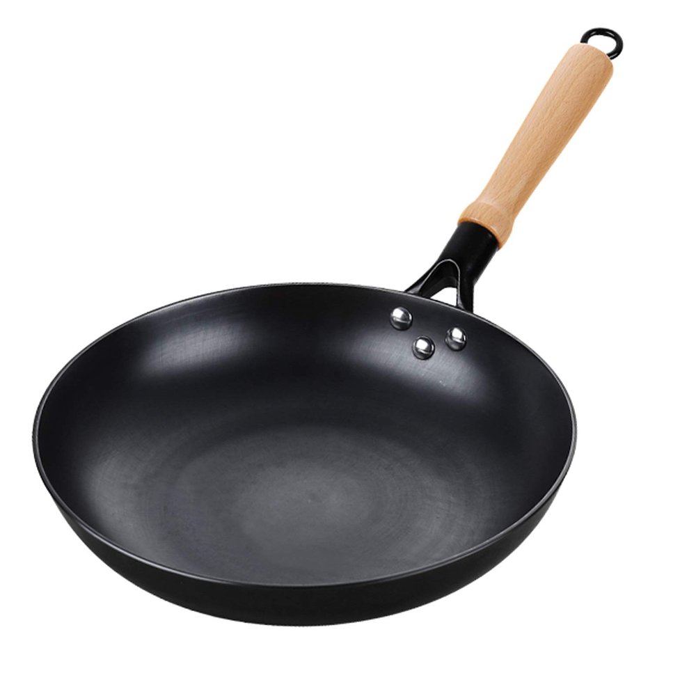 MYVVKIA Home Wok, 28/30 cm, with Wooden Handle, Traditional Wok Pan