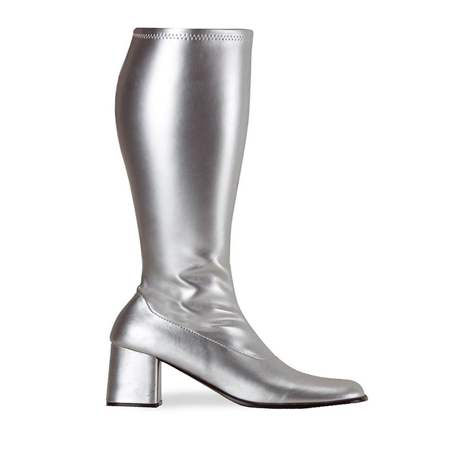 Narrow-Shaft Faux Leather Boots - Silver - Size 44