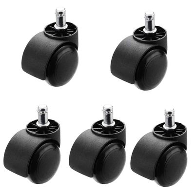 5-Piece Office Chair Caster Set, 2 in. PVC Dual-Wheel Casters, 360° Swivel, Black