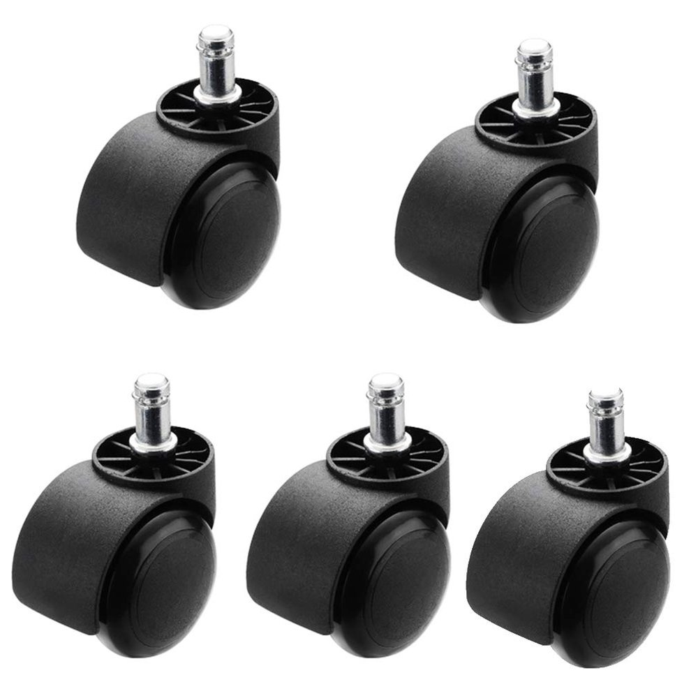 5-Piece Office Chair Caster Set, 2 in. PVC Dual-Wheel Casters, 360° Swivel, Black