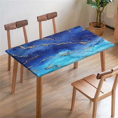 Morbuy Rectangular Printed Stretch Tablecloth with Elastic Edge, Marble Pattern, 4.8 ft (244 x 77 cm)