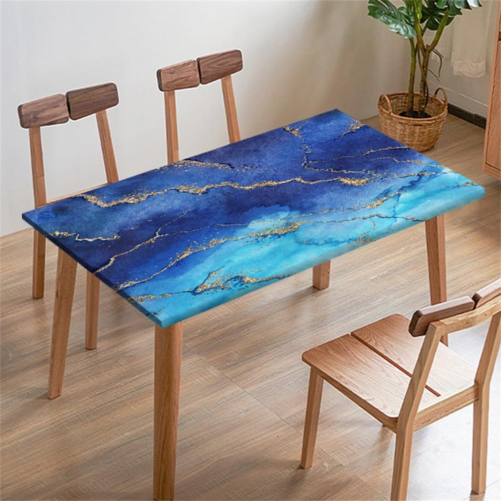 Morbuy Rectangular Printed Stretch Tablecloth with Elastic Edge, Marble Pattern, 4.8 ft (244 x 77 cm)