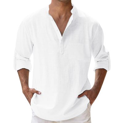Rrongwn Men's Long-Sleeve Linen-Cotton Shirt, Regular Fit, Casual Summer Beach Shirt