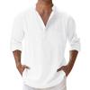 Rrongwn Men's Long-Sleeve Linen-Cotton Shirt, Regular Fit, Casual Summer Beach Shirt view 1