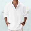Rrongwn Men's Long-Sleeve Linen-Cotton Shirt, Regular Fit, Casual Summer Beach Shirt view 2