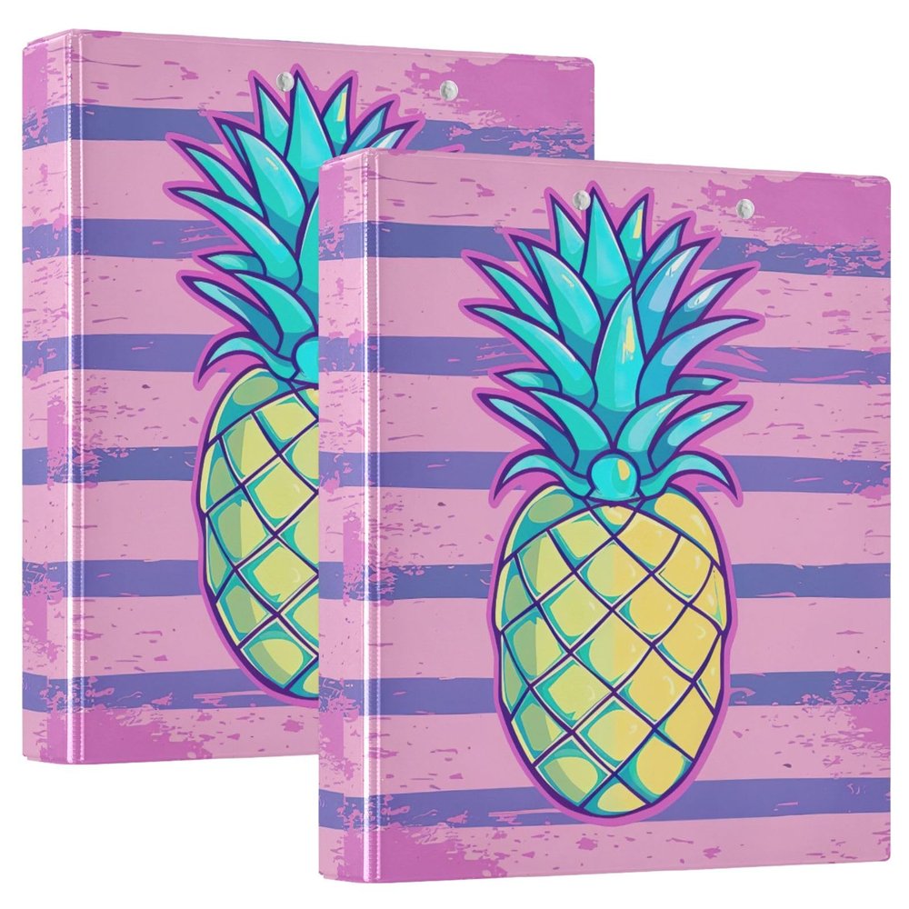 2-Pack Aesthetic 3-Ring Binders, 3.8 cm, Pineapple Stripes