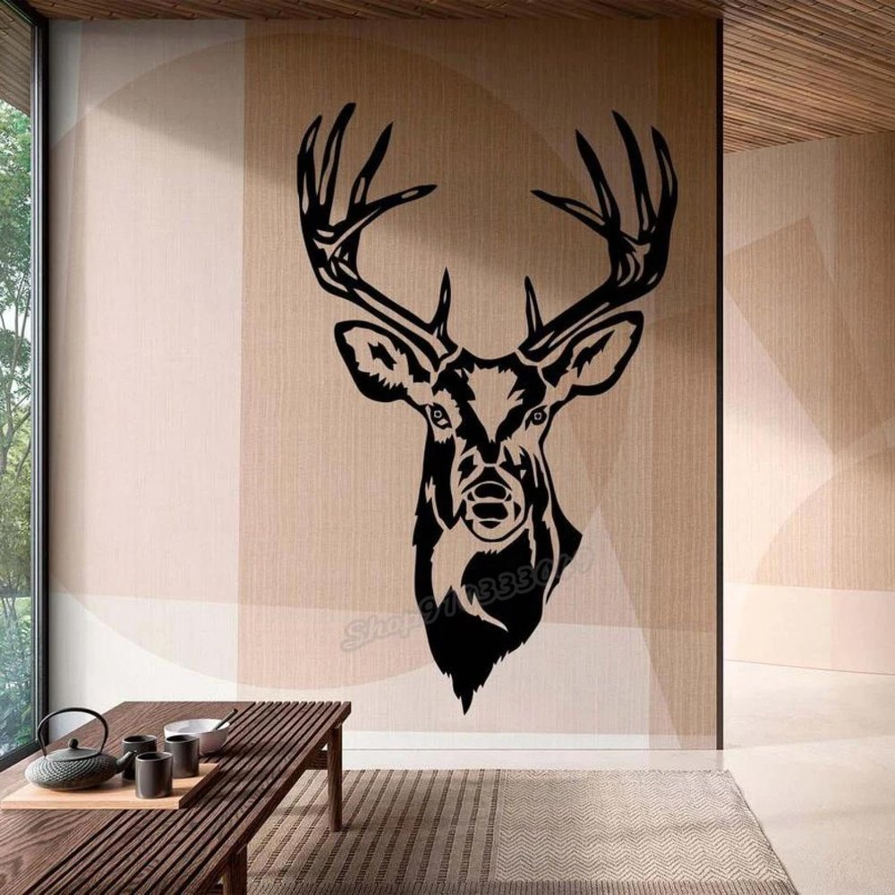YYZOVBNN Jungle Wildlife Deer Head Wall Decal, Black Vinyl, 67 x 42 cm