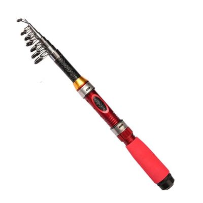 Retractable Mini Spinning Fishing Rod, Carbon, Red, 2.1 m
