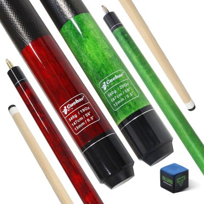 CUEBAR Pool Cues, 2-Piece Set, 58-Inch Pool Sticks for Adults, 2 House-Bar Billiard Cues with 3D Grip, Green + Red
