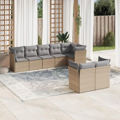 ZEYUAN 8-Piece Beige Poly Rattan Garden Sofa Set with Cushions