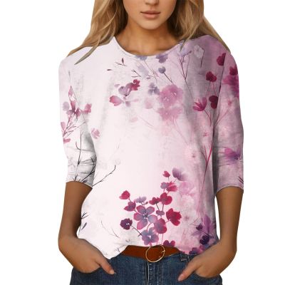 Women's Floral 3/4-Sleeve Casual T-Shirt