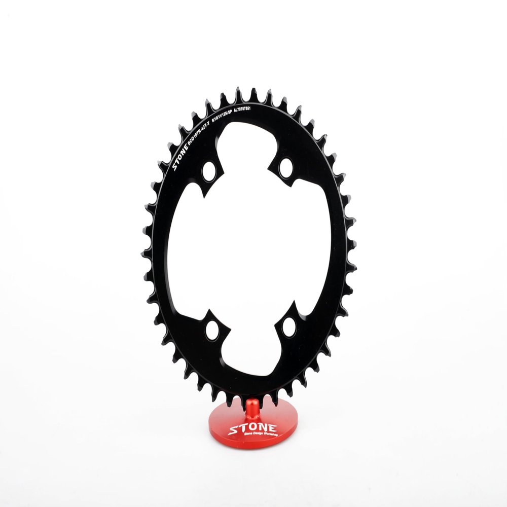 Stone Round Chainring 107 BCD for SRAM Rival AXS Gravel/ロード, CNC 7075-T651 Aluminum, 4-Arm, 38T–48T