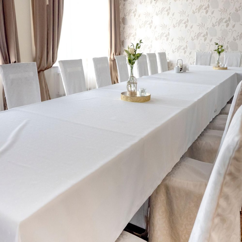 texpot Tablecloth 240 x 1260 cm Cotton Table Linen, Shiny White