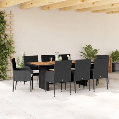 CIADAZ 9-Piece Black Poly Rattan Garden Dining Set with Cushions - 3213511