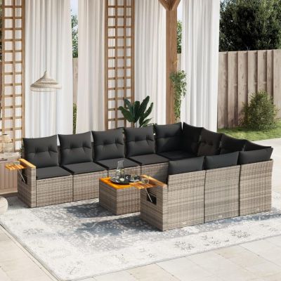 CIADAZ 11-Piece Garden Sofa Set with Cushions, Gray Poly Rattan