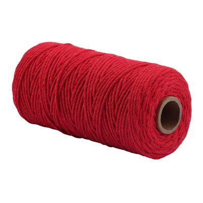 Red Braided Cotton Cord, 100 m, 3 mm, for Macramé