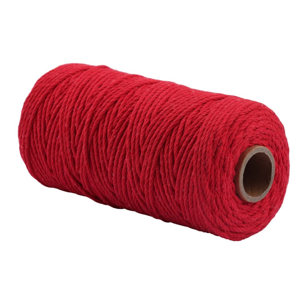 Red Braided Cotton Cord, 100 m, 3 mm, for Macramé
