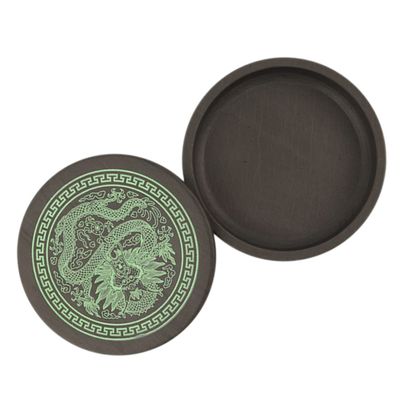 4-Inch Round Natural Stone Inkstone, 1 Set with Lid