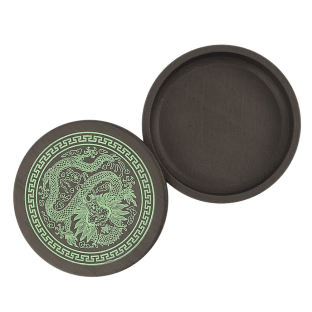4-Inch Round Natural Stone Inkstone, 1 Set with Lid