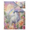 Unicorn Kids' Bedding Set 135 x 200 cm, Rainbow Flowers, 2-Piece, Microfiber view 2