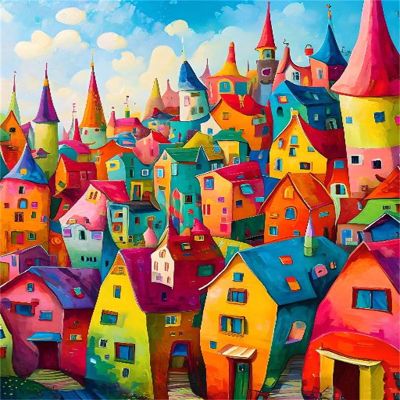 Colorful Houses 5D Diamond Painting Kit, Full Drill, 90 x 120 cm, P-38