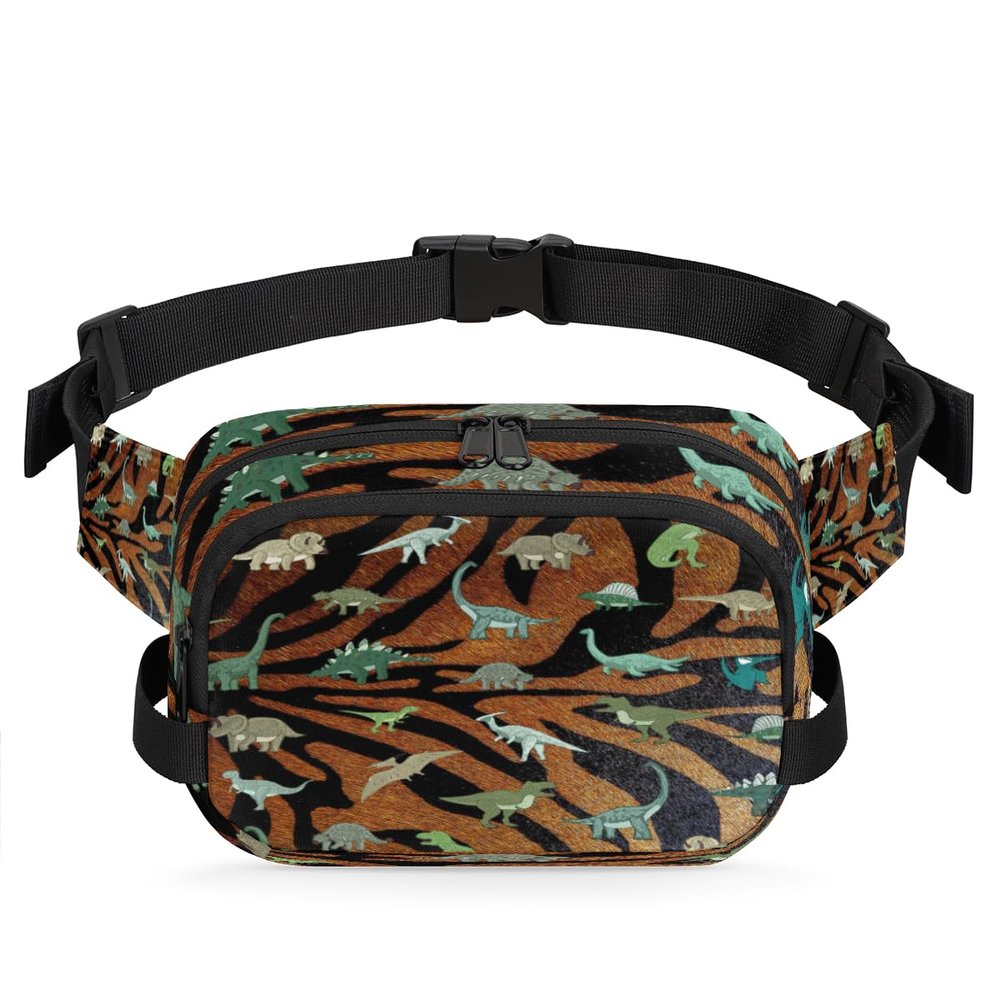 Tiger Waist Bag with Funny Dinosaur Print, Multifunctional Travel and Sports Belt Bag, XL