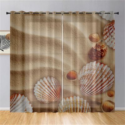Odot Semi-Sheer Curtains with Grommets, 3D Sand Beach Shell Pattern, 2-Piece Set, 42.13 x 83.86 in