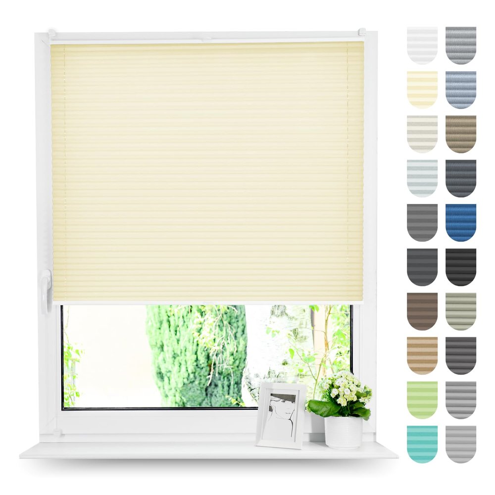 Tom'Shop NELA Cream No-Drill Clip-On Pleated Blind, W140 x H200 cm
