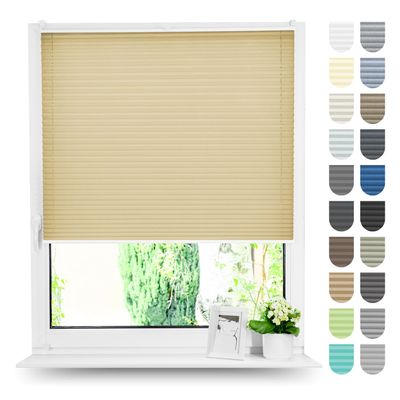 Tom'Shop NELA Beige No-Drill Clamp-Fit Pleated Blind, W85 x H150 cm