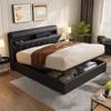 160 x 200 cm Storage Bed with Hidden Headboard Compartment, Hydraulic Lift and Slatted Base, Black PU view 1