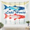 FeelingYou See House Fish Hunting Cabin Lodge Tapestry, Blue Red White Rustic Wood Wall Hanging, XL view 1