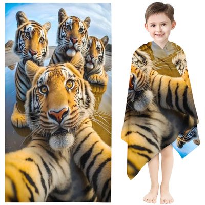 KIDSLOVE Tiger Beach Towel, Microfiber, 90 x 180 cm