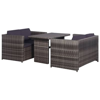 BUKSCYJS 3-Piece Garden Furniture Set, Gray PE Rattan Bistro Set with Cushions