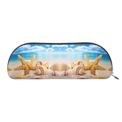 CHANGLEI Seashell Leather Pencil Case, Cute Printed Design, Lightweight, Silver, One Size
