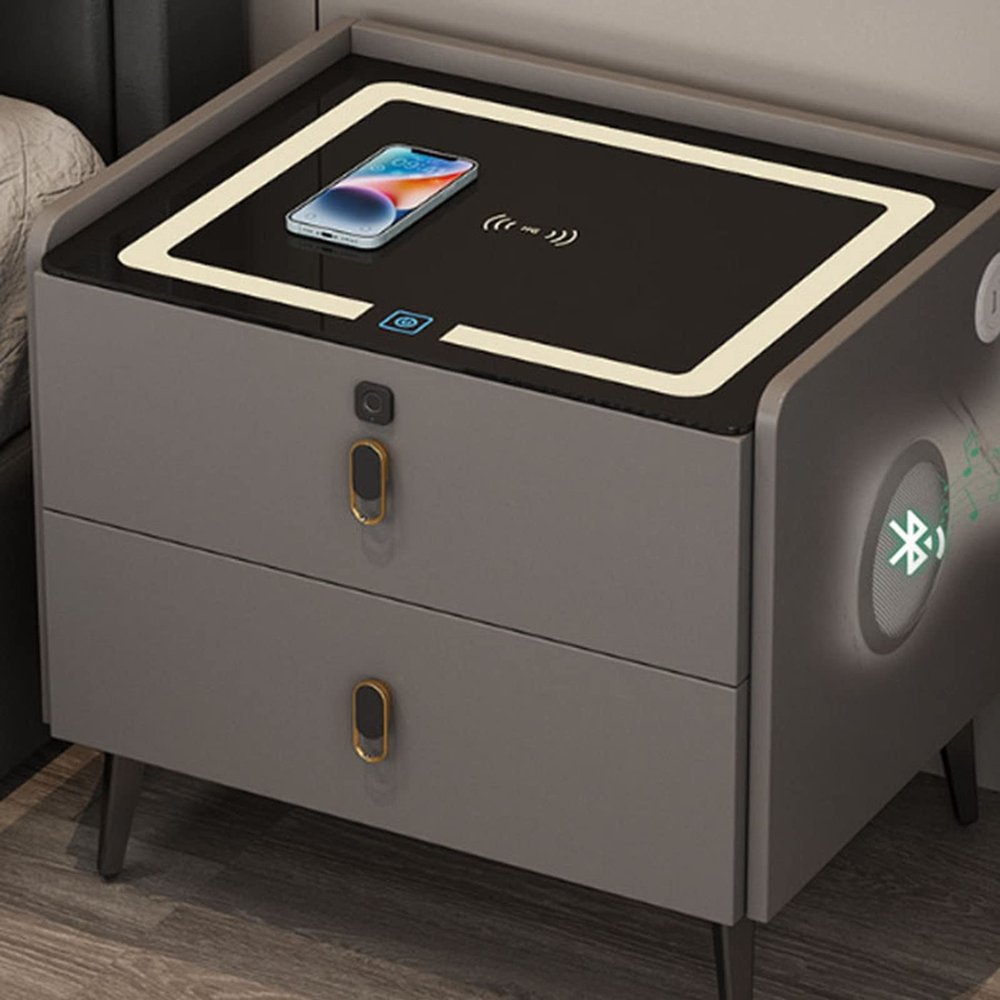 Smart Nightstand with LED Light, Drawer, Wireless Charging and Bluetooth Speaker