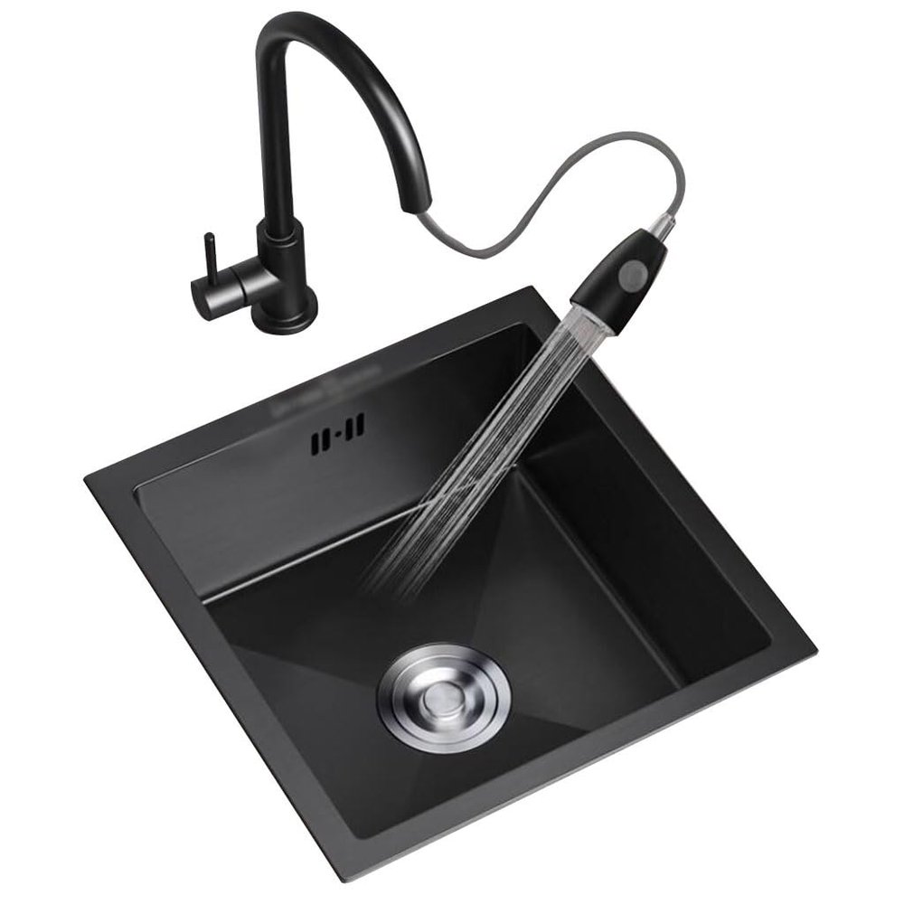 Single-Bowl Black Stainless Steel Kitchen Sink, 38 x 43 x 20.5 cm