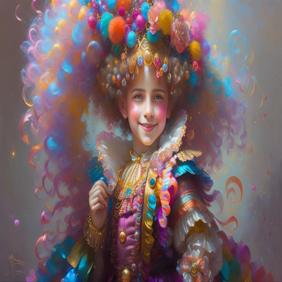 ZHAOSHAN Canvas Print, 58 x 90 cm, Unframed, Happy Circus Clown with Curly Hair