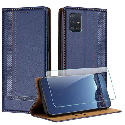 JayModCase Flip Case for Samsung Galaxy A51 4G with Screen Protector, Card Slots and Stand - Blue