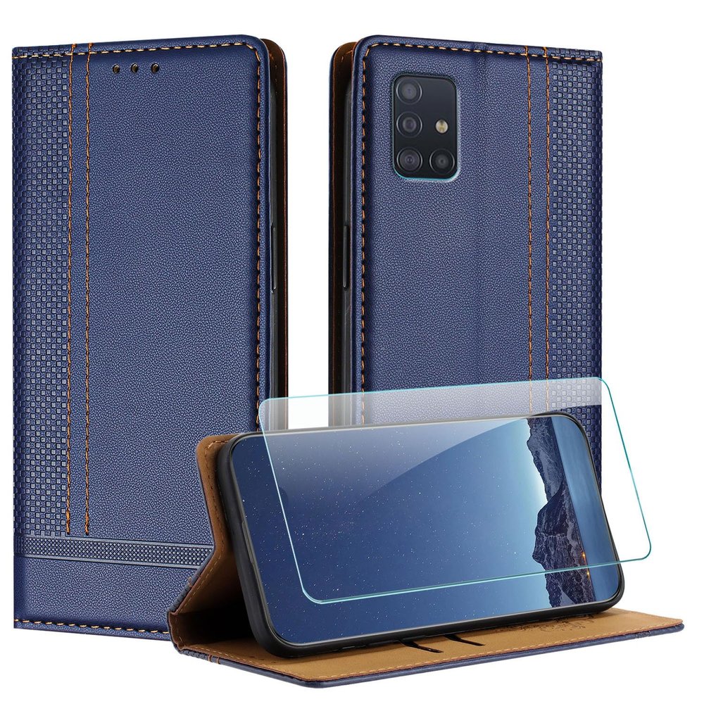 JayModCase Flip Case for Samsung Galaxy A51 4G with Screen Protector, Card Slots and Stand - Blue