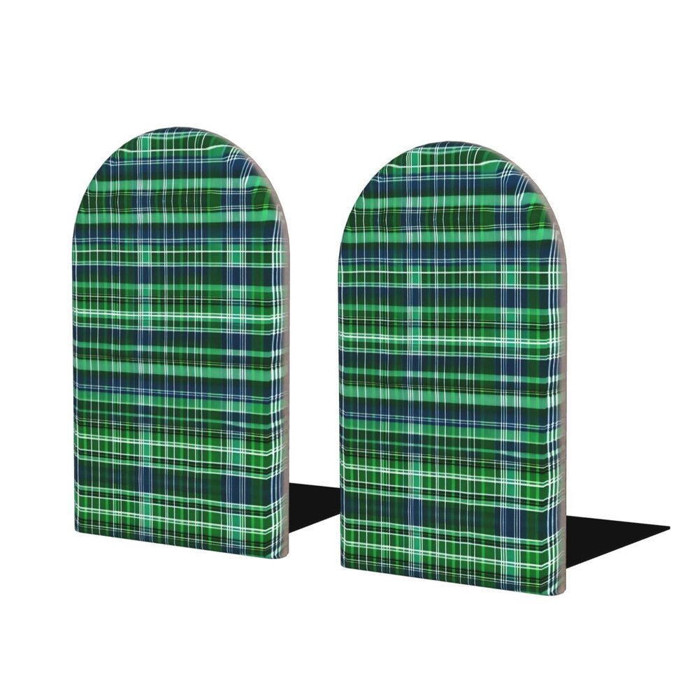 Blue and Green Scottish Tartan Plaid Wooden Bookends, Versatile Desk Organizer for Office Supplies, Books and Documents