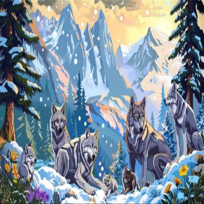 Wolf Paint by Numbers for Adults, DIY Snowy Mountain Canvas Kit, Unframed, 180 x 100 cm