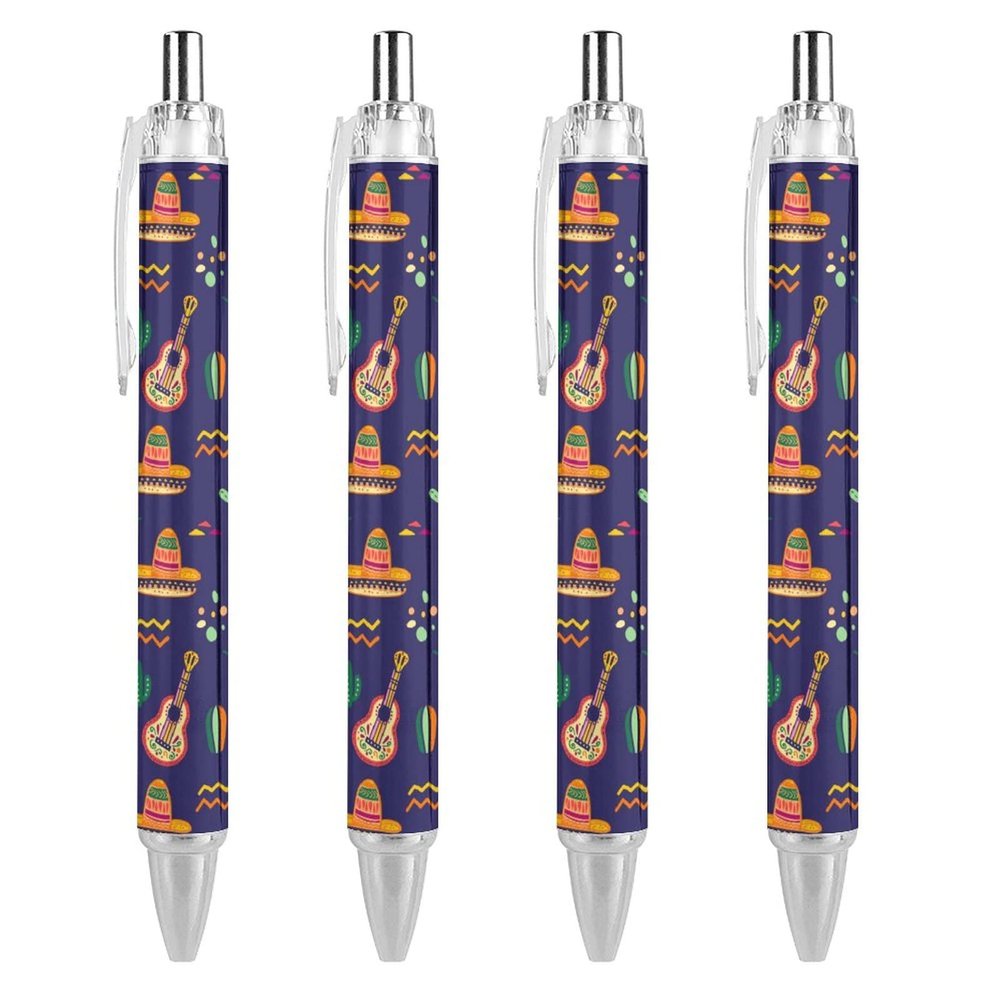 fifbird Mexico Ballpoint Pens, Traditional Retractable, Fine Tip, Round Barrel, 0.55 mm, Black Ink, 4-Pack