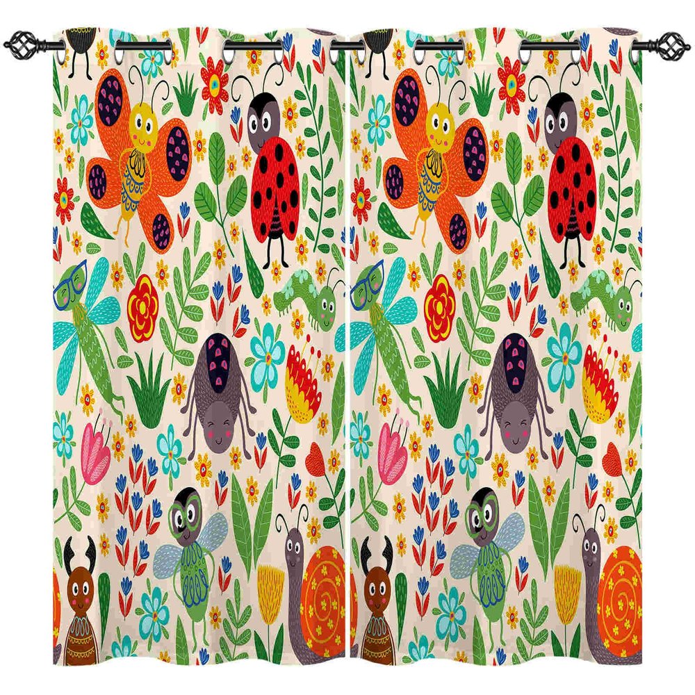 ANHOPE Cute Cartoon Animal & Insect Blackout Curtains, 2-Pack, 160 x 107 cm