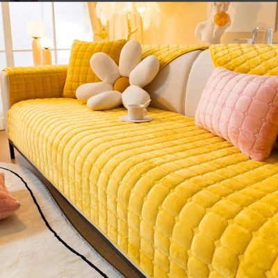 LHKXKKXX Velvet Sofa Cover, Yellow, 90 x 120 cm